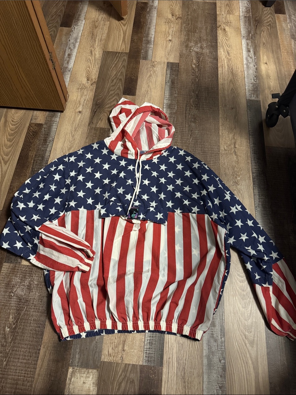 Men's Stars & Stripes Hooded Raincoat Jacket - Red, White & Blue